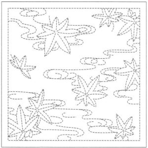 SASHIKO PANEL Maple Leaves on Water pattern Indigo 214