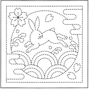 SASHIKO PANEL Year of the Rabbit pattern White SS90