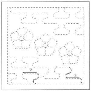 SASHIKO PANEL Flowers and Water White SS83