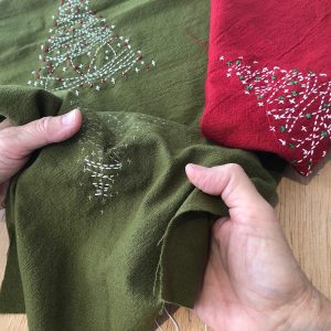 SASHIKO CHRISTMAS TREE PANEL- red