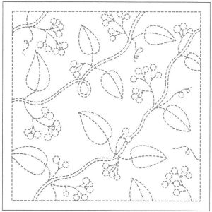 SASHIKO PANEL Leaves and Berries pattern Indigo 213