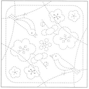 SASHIKO PANEL Birds and Blossom pattern White SS84
